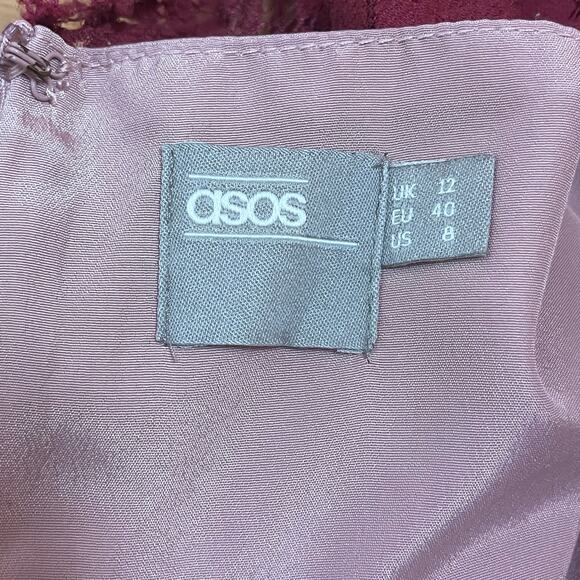 ASOS lace midi dress burgundy fit-flare wedding guest cocktail - Picture 10 of 12